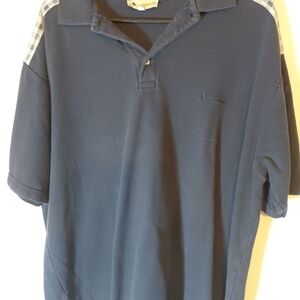Aquascutum London Navy Polo Shirt with Plaid Accents